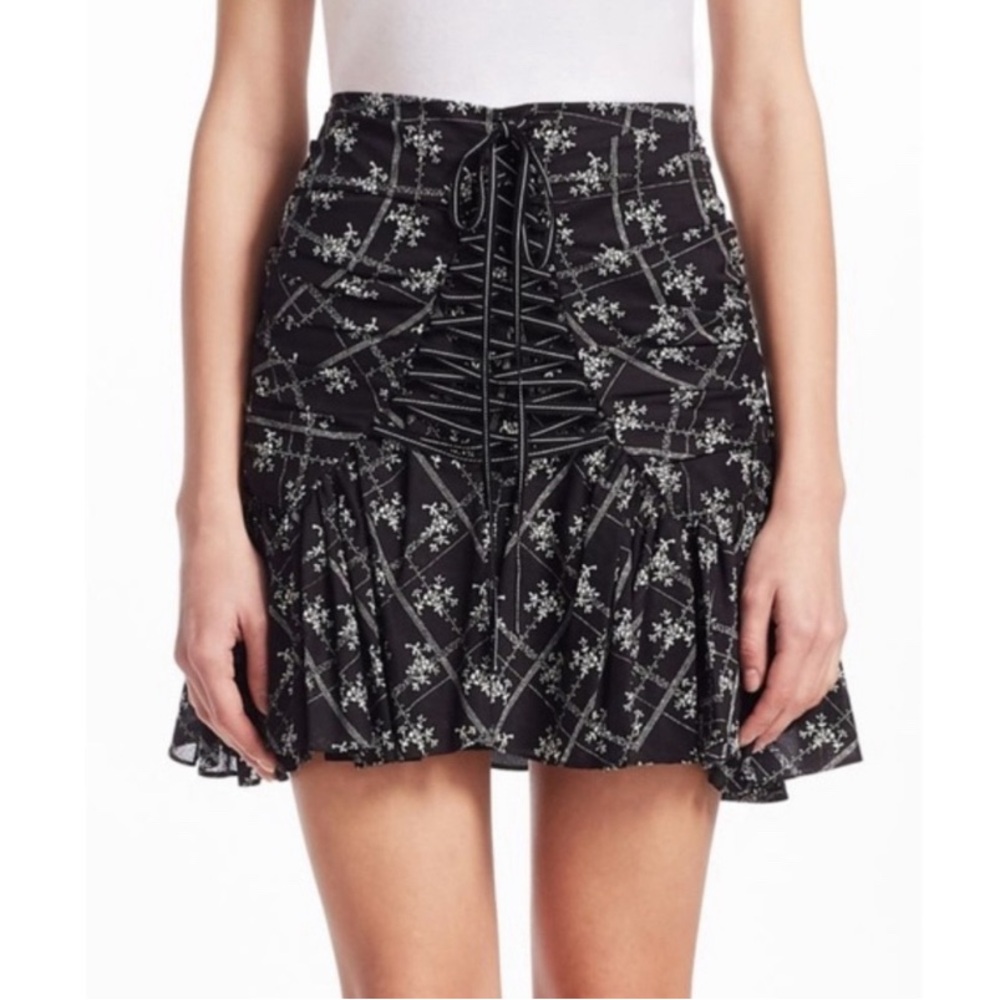Cinq à Sept Cotton Floral Lace Up Mini Skirt